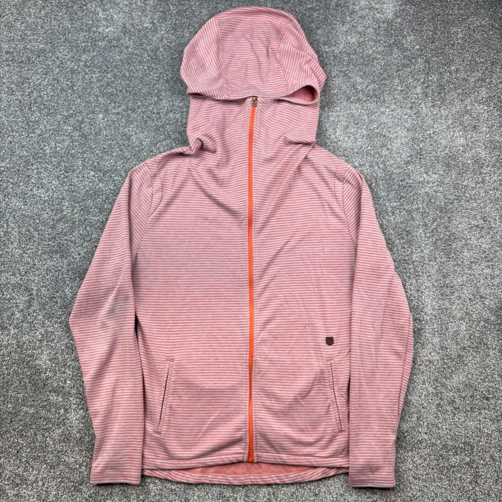 Y2K Burton Hoodie Women's XL Orange White‎ Striped Full Zip Thumbhole Mock Neck